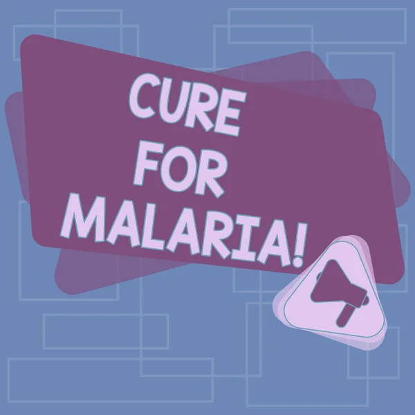 Text sign showing Cure For Malaria. Conceptual photo like Primaquine drug used against malaria for prevention Megaphone Inside Triangle and Blank Color Rectangle for Announcement. — Stock Photo, Image
