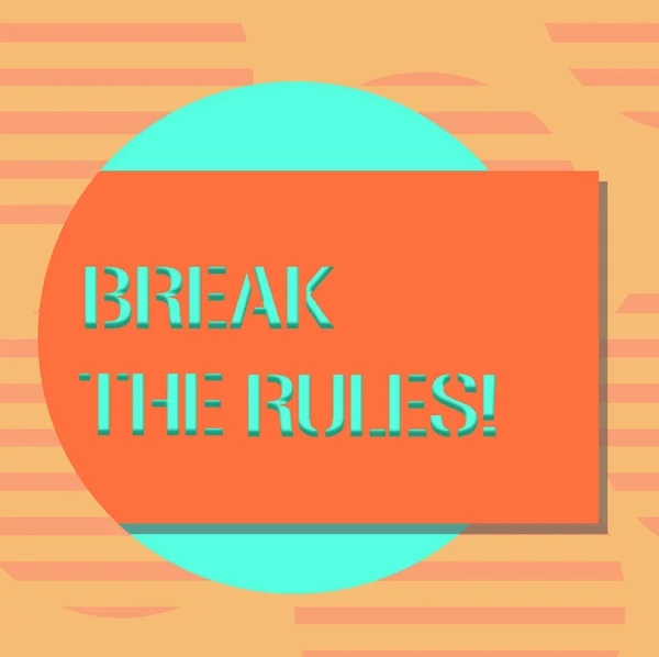 Word writing text Break The Rules. Business concept for Make changes do everything different Rebellion Reform Blank Rectangular Color Shape with Shadow Coming Out from a Circle photo. — Stock Photo, Image