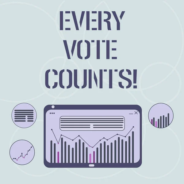 Word writing text Every Vote Counts. Business concept for formal indication choice between two candidates or courses Digital Combination of Column Line Data Graphic Chart on Tablet Screen. — Stock Photo, Image