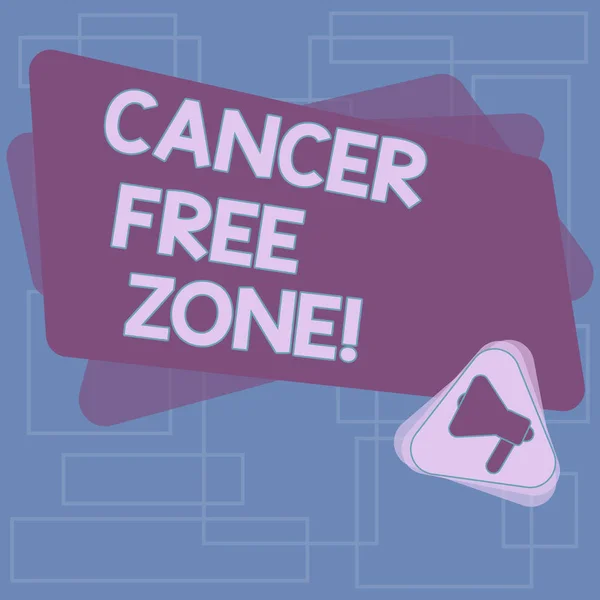 Segno di testo che mostra Cancer Free Zone. Club fotografico concettuale per educare mostrando sui mezzi di prevenzione del cancro Megafono all'interno del triangolo e rettangolo di colore bianco per l'annuncio . — Foto Stock