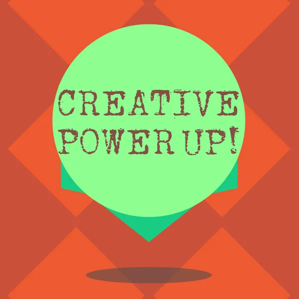 Tekst pisma ręcznego pisania Creative Power Up. Znaczenie pojęcia charakteryzuje pomysłowość i oryginalność myśli puste kolor koło pływające zdjęcie z cienia i projektowania na krawędzi. — Zdjęcie stockowe