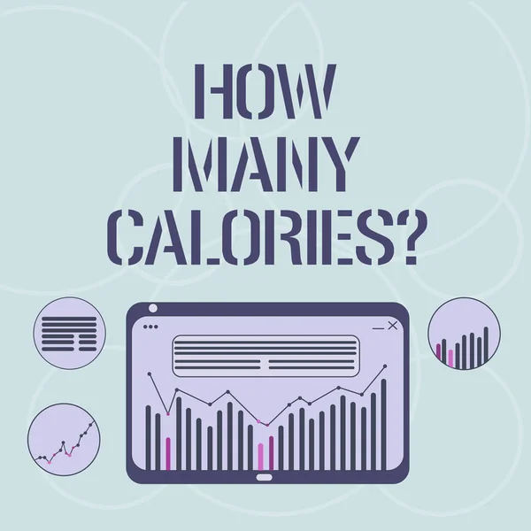 Metin ne kadar çok kalori yazılı kelime. Beslenme gereksinimi veya tüketim gıda hakkında dijital karma, sütun satır veri grafik grafik Tablet ekranda sorduğun için iş kavramı. — Stok fotoğraf