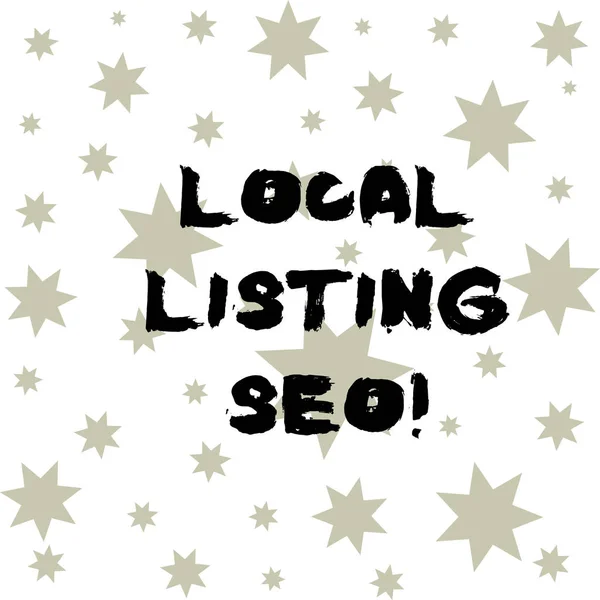 Word writing text Local Listing Seo. Business concept for promotional strategy used improve visibility your business Different Sizes of Star Shape Heptagram in Random Repeat Pattern photo.