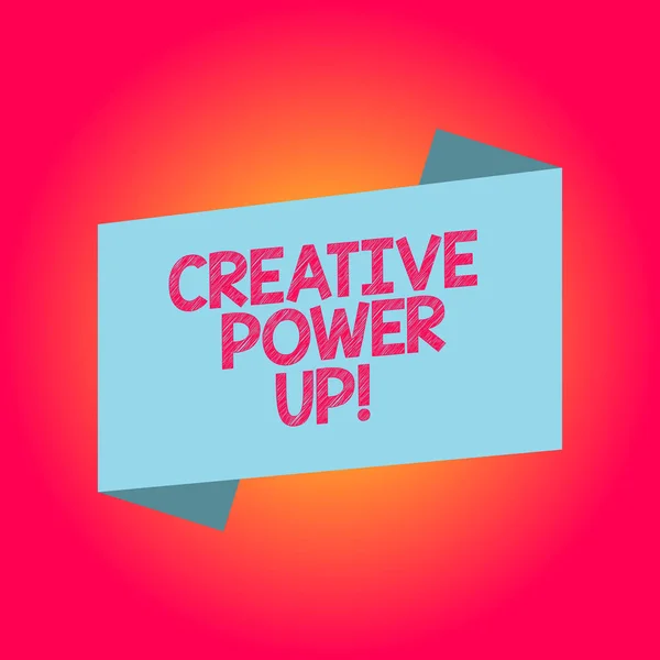 Scrittura di testo a mano Creative Power Up. Concetto significato caratterizzato da originalità pensiero o inventiva Blank Color Banner Strip piegato foto in stile piatto per annuncio Poster . — Foto Stock