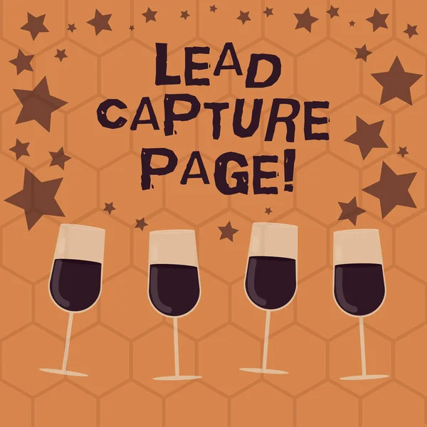 Writing note showing Lead Capture Page. Business photo showcasing landing sites that helps collect leads for promotions Filled Cocktail Wine Glasses with Scattered Stars as Confetti Stemware. — Stock Photo, Image