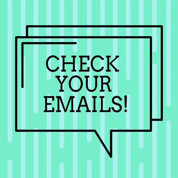 Textverarbeitung überprüfen Sie Ihre E-Mails. Geschäftskonzept für Ihren Posteingang, um neue E-Mails zu sehen und rechteckige Umrisse transparenter Comic-Sprechblase zu lesen. — Stockfoto