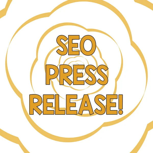 Writing note showing Seo Press Release. Business photo showcasing make sure that links going back websites in your press Paper Petals Cut Out Ribbon Strip Formed as Flowers in Repeat Pattern.