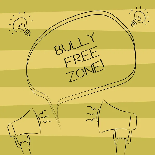 Text sign showing Bully Free Zone. Conceptual photo Be respectful to other bullying is not allowed here Freehand Outline Sketch of Blank Speech Bubble Megaphone Sound Idea Icon. — Stock Photo, Image