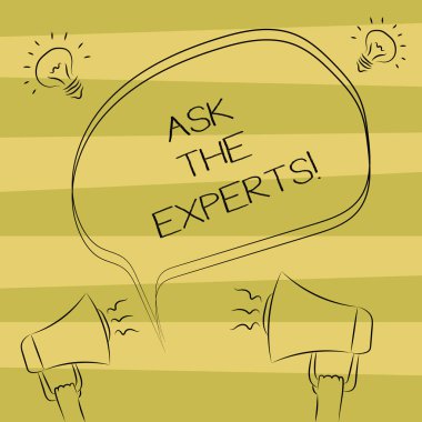 Uzmanlar sormak gösterilen metin işareti. Kavramsal fotoğraf bakmak profesyonel tavsiyeler danışmanlık desteği Freehand anahat kroki, boş konuşma balonu megafon ses fikir simgesinin.