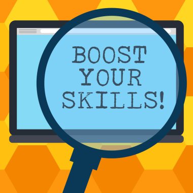 El yazısı metin yazma Boost Your becerileri. Geliştirin yeteneği de bir şeyler yapmak ve zor büyüteç büyütme Tablet boş renkli ekran fotoğraf metin alanı tren anlam kavramı.