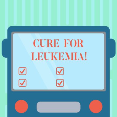 Word metin lösemi tedavisi için yazma. İş kavramı nakli yüksek dozda kemoterapi veya radyasyon için çizilmiş düz ön görünümü, otobüs boş renk pencere kalkan yansıtan ile.