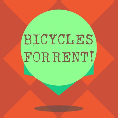 Kiralık bisikletler yazma el yazısı metin. Kavram anlam Bisiklet kısa bir süre için genellikle birkaç saat boş renk daire yüzen fotoğraf gölge ve tasarım kenarında kiralar.