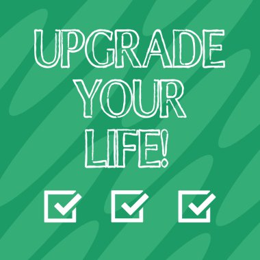 El yazısı metin Upgrade Your Life. Yolunuzu daha zengin ve daha mutlu geometrik boş renk şekli dikdörtgen sorunsuz köşegen desen fotoğrafta Getting yaşam geliştirmek anlam kavramı.