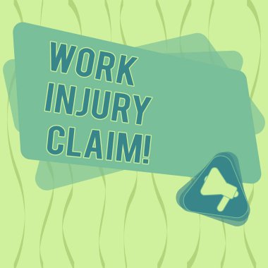 İş yaralanma istem gösterilen Not yazma. İş fotoğraf vitrine sigorta sağlık yardımları megafon içinde üçgen ve boş renk dikdörtgeni çalışanlar için duyuru için sağlama..