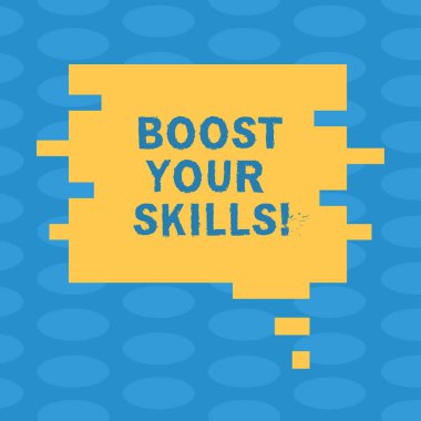 Yazma metin Boost Your becerileri kelime. İş kavramı geliştirmek yetenek bir şeyler yapmak iyi ve sabit boş renk konuşma balonu bulmaca parça şekil fotoğraf sunumu reklamlar için tren.