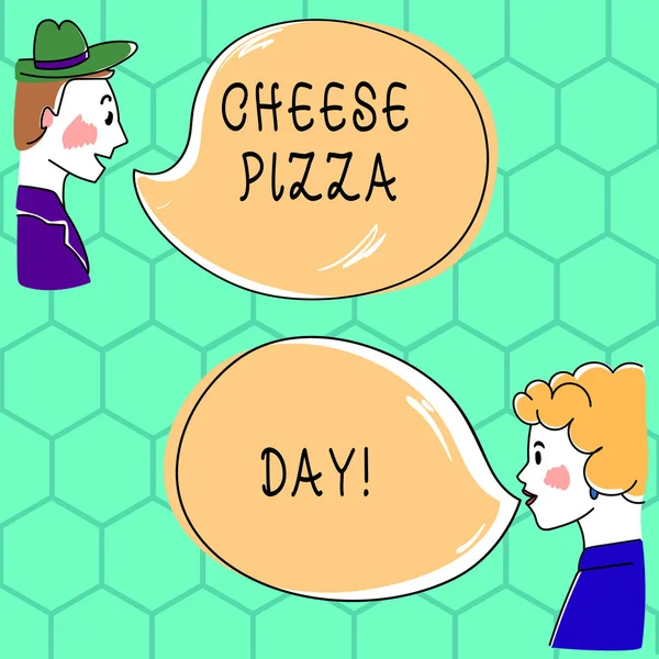 Tekst pisma ręcznego pisania Cheese Pizza Day. Koncepcja, że znaczenie daty zaczął Grecy pokryte chleb ziołowy oleje i ser człowieka wyciągnąć rękę i Wo analizy Talking zdjęcie z puste kolor dymek. — Zdjęcie stockowe