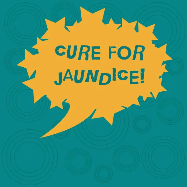Conceptual hand writing showing Cure For Jaundice. Business photo showcasing often disappears on its own within two or three weeks Oval Color Speech Bubble with Stars as Outline Text Space. — Stock Photo, Image