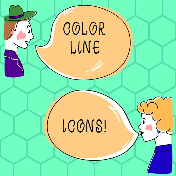 Scrittura di testi a mano Icone a colori. Concetto che significa figure colorate ci aiutano ad andare più veloce nel modo o aprire l'app Man Drawn Man e Wo analisi Parlare foto con Blank Color Speech Bubble . — Foto Stock