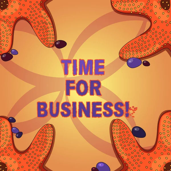 Scrivere una nota che mostra Time For Business. Business foto in mostra i minuti che devono essere consentiti per il completamento dell'operazione Starfish su quattro angoli con ciottoli per cartoline pubblicitarie . — Foto Stock
