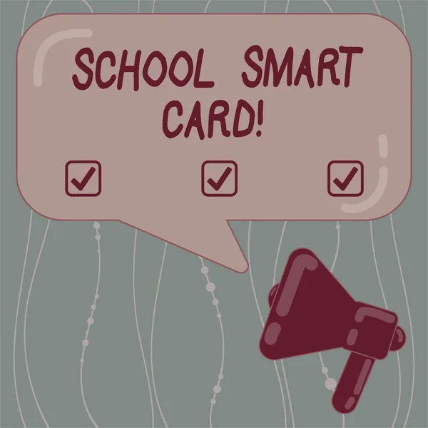Tekst invoeren tonen School Smart Card. conceptuele fotokaart geïntegreerde schakeling te geven toegang kinderen megafoon foto en blanco rechthoekige kleur tekstballon met reflectie. — Stockfoto
