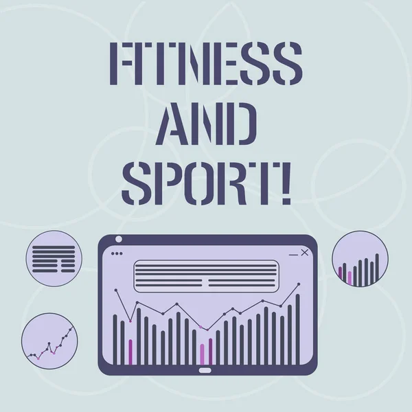 Ordet skriver text Fitness och Sport. Affärsidé för tillstånd av att vara fysiskt frisk och sund på bra sätt Digital kombination av kolumn Data grafisk linjediagrammet på Tablet PC-skärmen. — Stockfoto