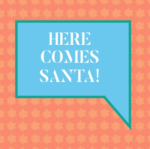 여기 오는 산타를 보여주는 글을 참고. 비즈니스 사진 보여주는 크리스마스 노래 서 면과 테두리 사진 오른쪽 유전자 Autry 빈 사각형 색상 연설 거품에 의해 수행. — 스톡 사진