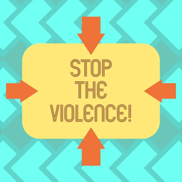 Signo de texto que muestra Stop The Violence. Programa de fotos conceptuales empodera a los jóvenes con actitudes habilidades y recursos Flechas en cuatro lados de blanco Forma rectangular Apuntar hacia adentro foto . —  Fotos de Stock