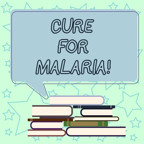 Scrivere testi a mano Cure For Malaria. Concetto significato come farmaco Primaquine usato contro la malaria per la prevenzione Uneven Pile di libri rigidi e vuoti rettangolari colore discorso bolla . — Foto Stock