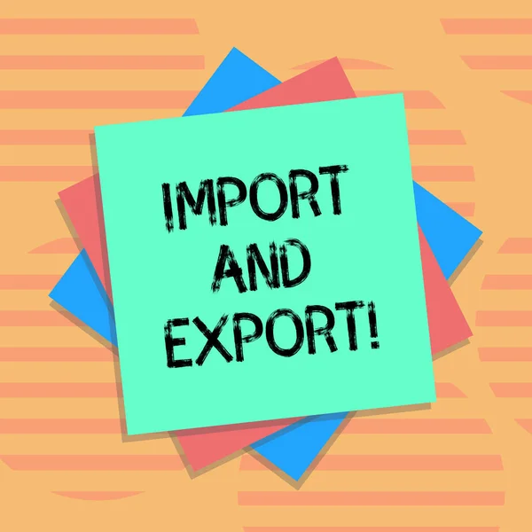 Textimport und -export. Geschäftskonzept für das Ein- oder Ausführen von Waren oder Dienstleistungen aus dem Ausland mehrere Lagen unbedruckter Blätter farbiges Papier Karton Foto mit Schatten. — Stockfoto