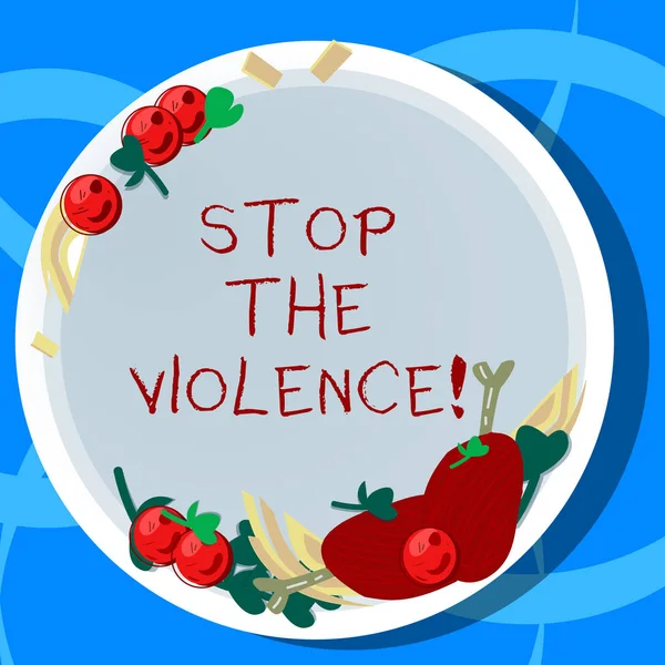 Escrita conceitual mostrando Stop The Violence. Programa de exibição de fotos de negócios capacita os jovens com habilidades de atitudes e recursos Hand Drawn Lamb Chops Herb Spice Cherry Tomatoes on Plate . — Fotografia de Stock