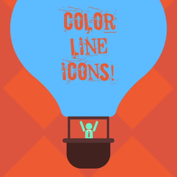 Почерк написания икон цветовой линии. Концепция, означающая цветные фигуры, помогает нам идти быстрее или открыть приложение Hu analysis Dummy Arms Raising внутри Gondola Riding Blank Color Air Balloon . — стоковое фото