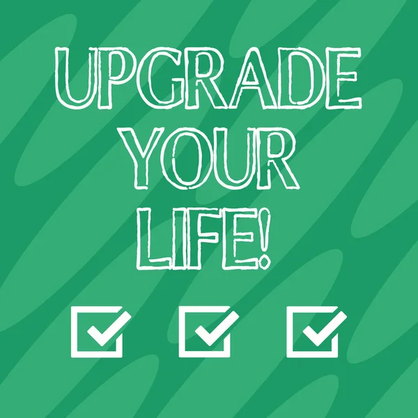 Handwriting text Upgrade Your Life. Concept meaning improve your way of living Getting wealthier and happier Geometric Blank Color Shape Oblong in Seamless Diagonal Pattern photo.