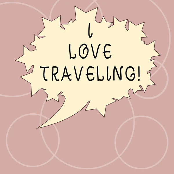 Word writing text I Love Traveling. Business concept for admire make journey typically of some length with vehicle Blank Oval Color Speech Bubble with Stars as Outline photo Text Space. — Stock Photo, Image