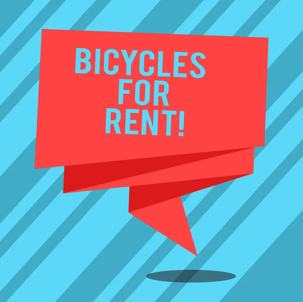 Text sign showing Bicycles For Rent. Conceptual photo rents bikes for short periods of time usually few hours Folded 3D Ribbon Strip Solid Color Blank Sash photo for Celebration. — Stock Photo, Image
