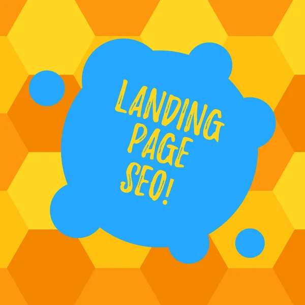 Текст от руки Landing Page Seo. Концепция означает веб, что посетитель прибывает после того, как они нажимают ссылку Поисковая система пустой деформированный цвет круглой формы с маленькими кругами абстрактное фото . — стоковое фото