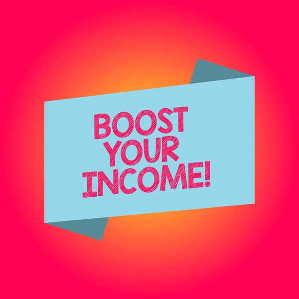 写文字可以增加你的收入。概念的意思是增加月或年薪使用兼职工作空白颜色折叠横幅平式照片的公告海报. — 图库照片