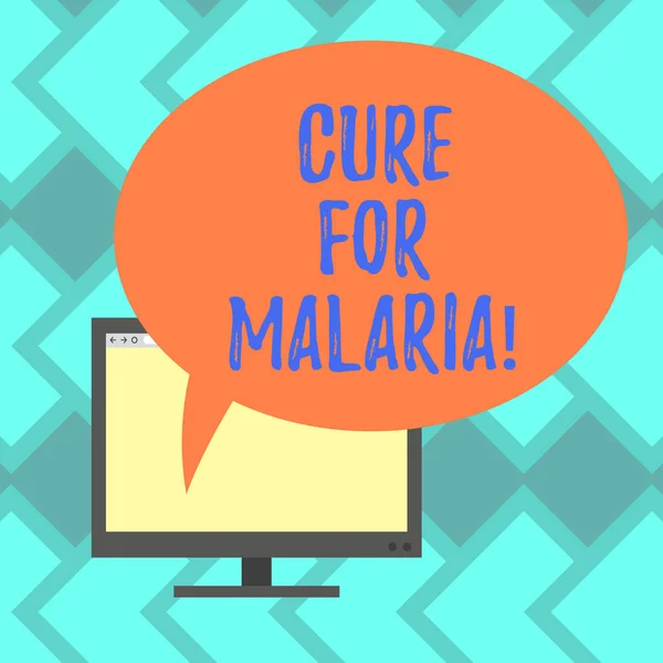 Text sign showing Cure For Malaria. Conceptual photo like Primaquine drug used against malaria for prevention Mounted Computer Monitor Blank Screen with Oval Color Speech Bubble. — Stock Photo, Image