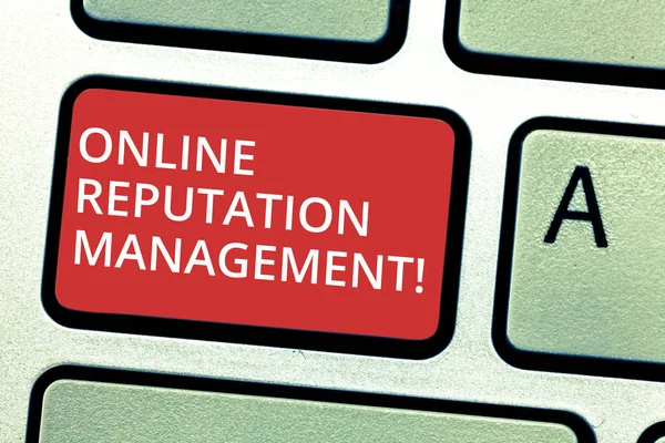 Text sign showing Online Reputation Management. Conceptual photo taking control of the online conversation Keyboard key Intention to create computer message pressing keypad idea.