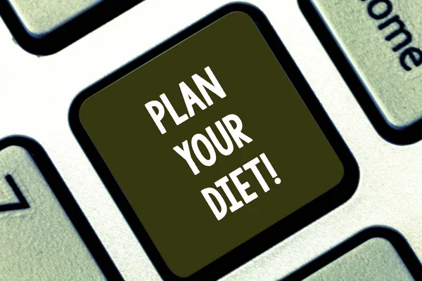 당신의 다이어트 계획을 보여주는 텍스트 기호. 개념 사진 일정 피트 니스 활동 및 식사를 잃는 무게 키보드 키 누르면 키패드 아이디어 컴퓨터 메시지를 만들려고 의도. — 스톡 사진
