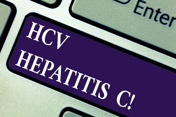 Ordet skriva text Hcv hepatit C. affärsidé för levern sjukdom orsakas av en virus svår kronisk sjukdom tangent avsikt att skapa dator meddelande genom att trycka på knappsatsen idé. — Stockfoto