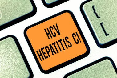 HCV Hepatit C. kavramsal fotoğraf karaciğer hastalığı bir virüs ağır kronik hastalığı klavye tuşuna basarak tuş takımı fikir bilgisayar ileti oluşturmak için niyet tarafından gösterilen metin işareti.