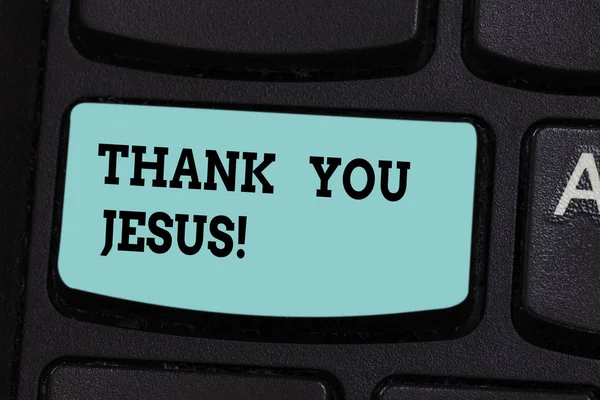 Handwriting text Thank You Jesus. Concept meaning Being grateful for what the Lord has given you Religious Keyboard key Intention to create computer message pressing keypad idea. — Stock Photo, Image