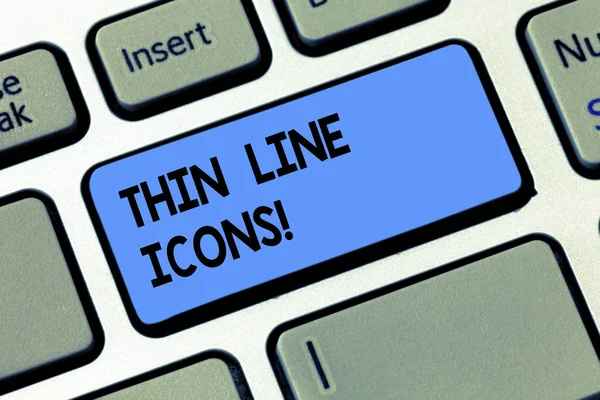 Conceptual hand writing showing Thin Line Icons. Business photo text Symbols used in cellphones and other apps like buttons Keyboard key Intention to create computer message idea. — Stock Photo, Image