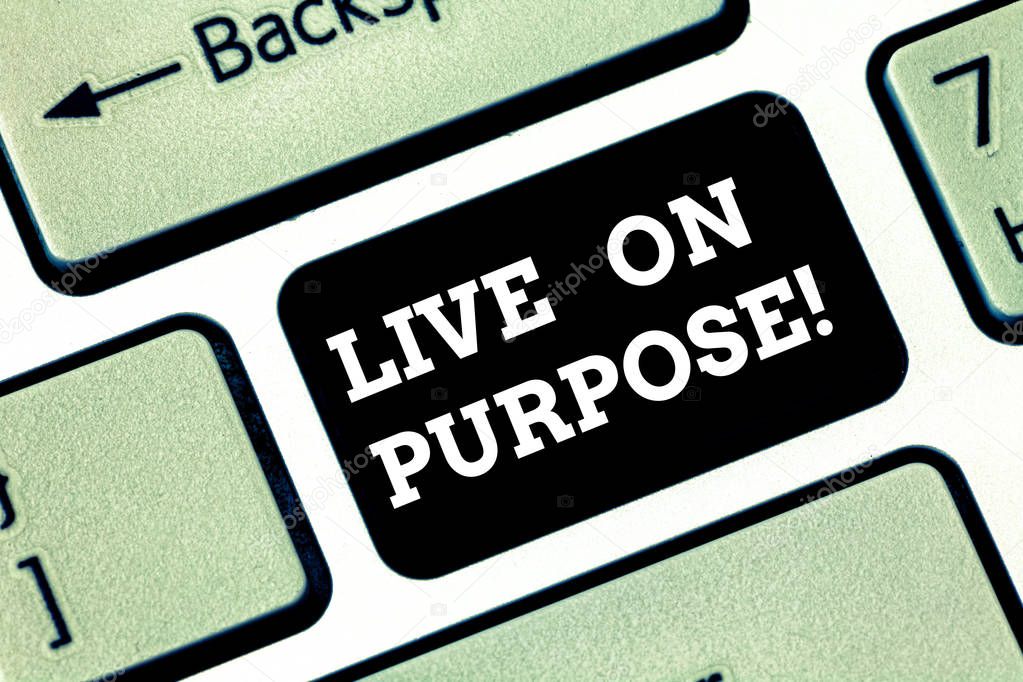 Handwriting text writing Live On Purpose. Concept meaning Have a goal mission motivation to keep going inspiration Keyboard key Intention to create computer message pressing keypad idea.