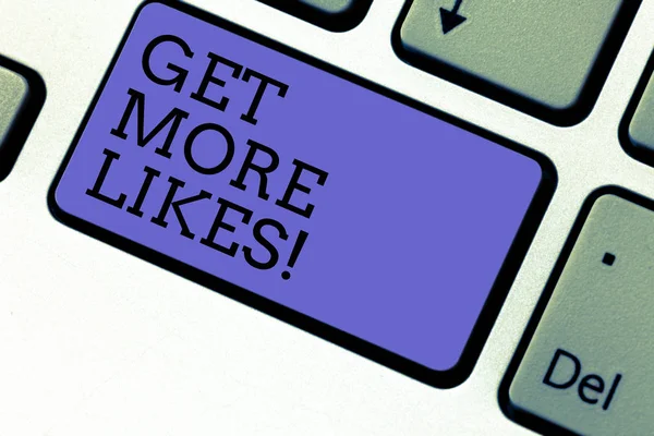 Conceptual hand writing showing Get More Likes. Business photo showcasing Recommendations to have additional followers social network Keyboard key Intention to create computer message idea. — Stock Photo, Image