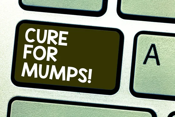 Escritura a mano de texto Cure For Mumps. Concepto significado Tratamiento médico para enfermedades infecciosas contagiosas Teclado clave Intención de crear mensaje de computadora presionando el teclado idea . — Foto de Stock