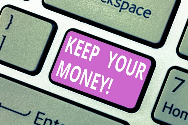 显示保留您的钱的文本符号。概念照片为未来的投资财务平衡节省收入键盘键意图创建计算机消息按键盘的想法. — 图库照片