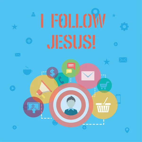 Teks tulisan kata I Follow Jesus. Konsep bisnis bagi agama mendemonstrasikan dengan penuh iman Kasih bagi Allah Spiritualitas . — Stok Foto