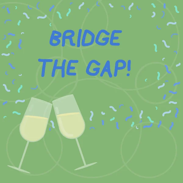 Word writing text Bridge The Gap. Business concept for Overcome the obstacles Challenge Courage Empowerment Filled Wine Glass Toasting for Celebration with Scattered Confetti photo.
