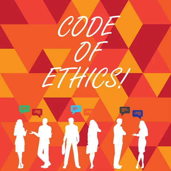 Word writing text code of ethics. Geschäftskonzept für moralische Regeln ethische Integrität Ehrlichkeit gutes Verfahren. — Stockfoto